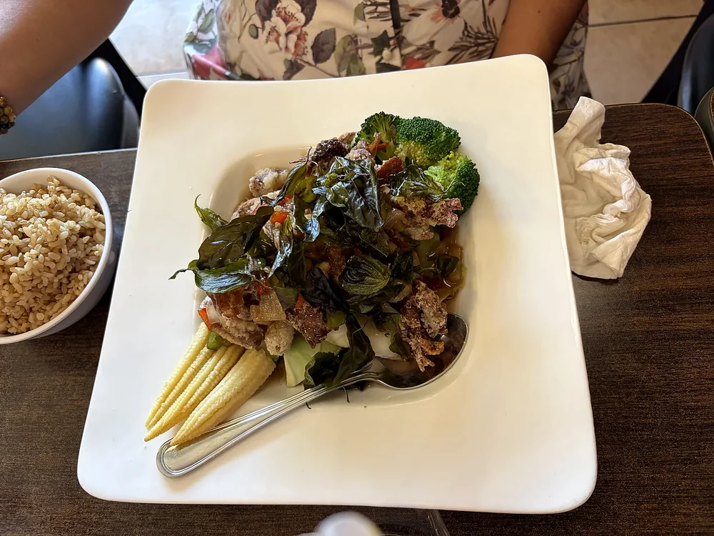 Crispy Basil at Sunset Thai Restaurant Pismo Beach
